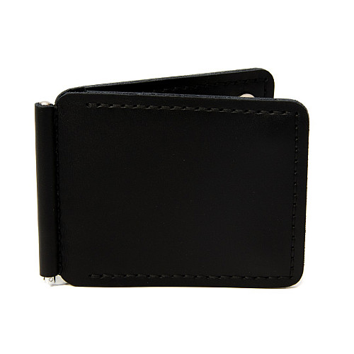 Кожаный зажим для денег Gofin черный с магнитом ручной работы SKG-10037