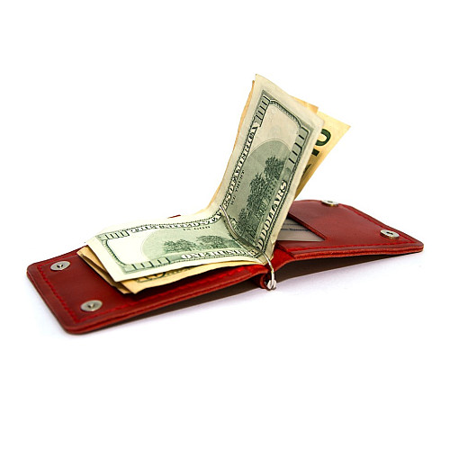 Красный кожаный зажым для денег с магнитом Gofin SKG-10038