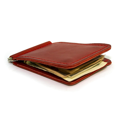 Красный кожаный зажым для денег с магнитом Gofin SKG-10038