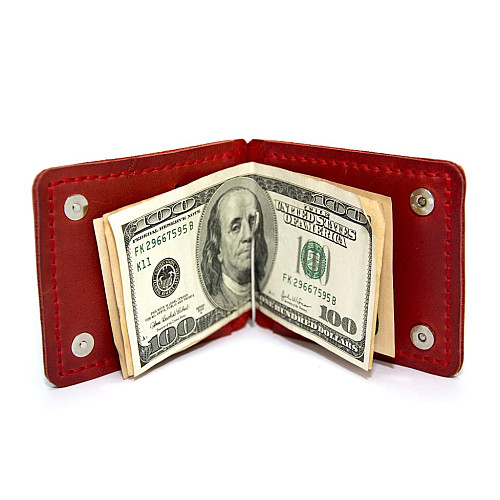 Красный кожаный зажым для денег с магнитом Gofin SKG-10038