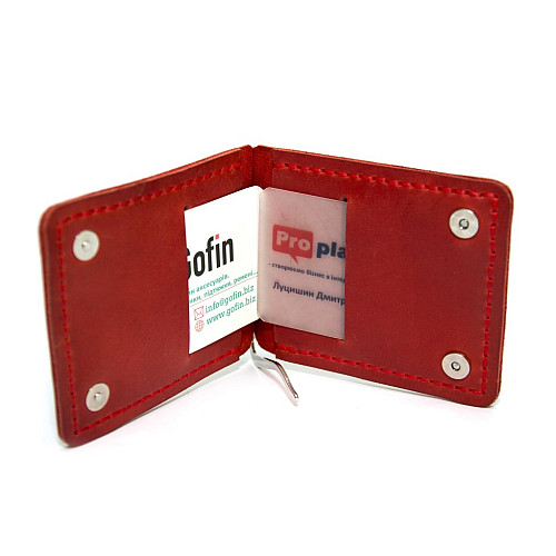 Красный кожаный зажым для денег с магнитом Gofin SKG-10038