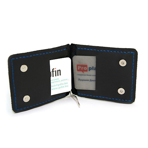 Темно-синий кожаный зажым для денег с магнитом Gofin SKG-10039