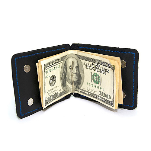 Темно-синий кожаный зажым для денег с магнитом Gofin SKG-10039