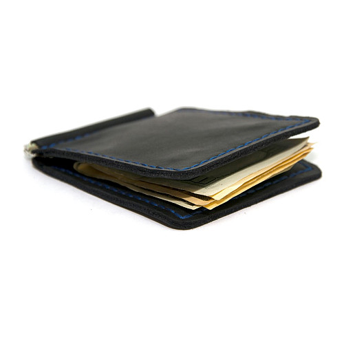 Темно-синий кожаный зажым для денег с магнитом Gofin SKG-10039