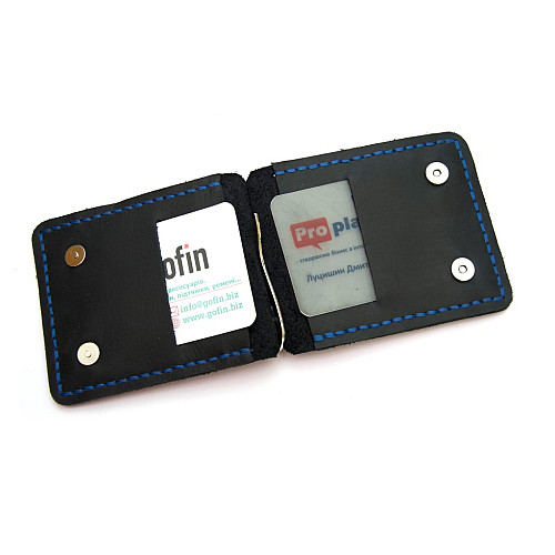 Темно-синий кожаный зажым для денег с магнитом Gofin SKG-10039