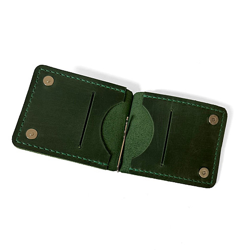 Зелений шкіряний зажим для грошей на магніт Gofin SKG-10046