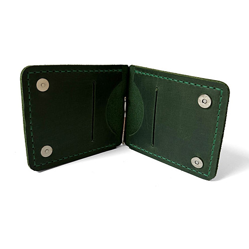 Зелений шкіряний зажим для грошей на магніт Gofin SKG-10046