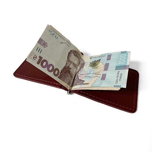 Бордовый кожаный зажым для денег Gofin SKG-10054