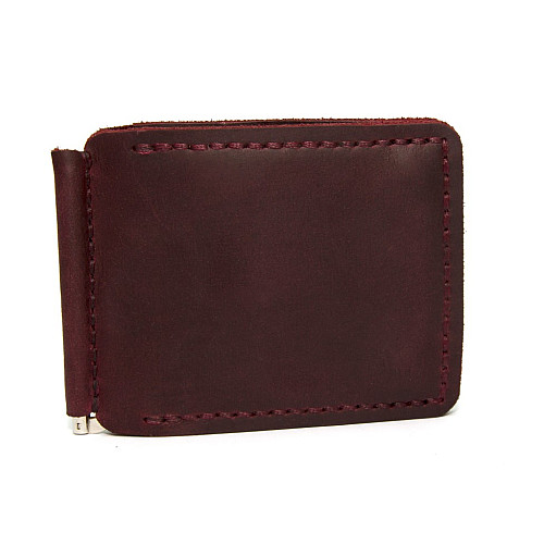 Шкіряний зажим для грошей Gofin ручної роботи бордовий на магніт SKG-10055