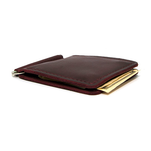 Шкіряний зажим для грошей Gofin ручної роботи бордовий на магніт SKG-10055