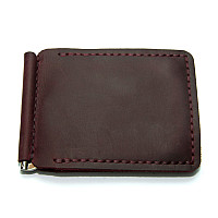 Шкіряний зажим для грошей Gofin ручної роботи бордовий на магніт SKG-10055