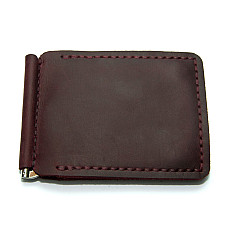 Кожаный зажим для денег Gofin ручной работы бордовый на магнит SKG-10055