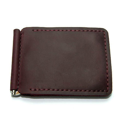 Шкіряний зажим для грошей Gofin ручної роботи бордовий на магніт SKG-10055