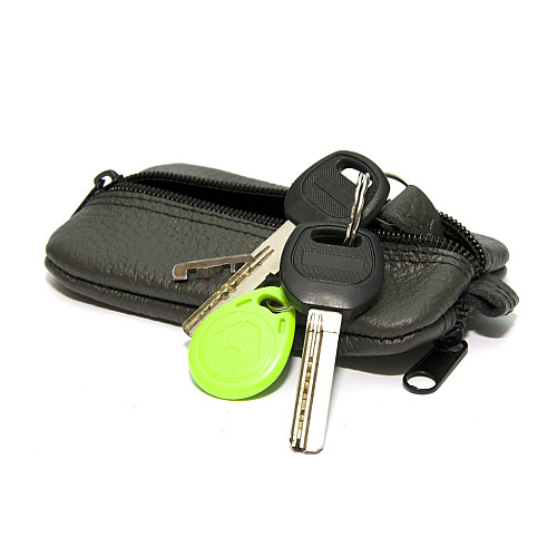 Темно-серая кожаная ключница-кошелек Gofin на на два отделения SKG-10058