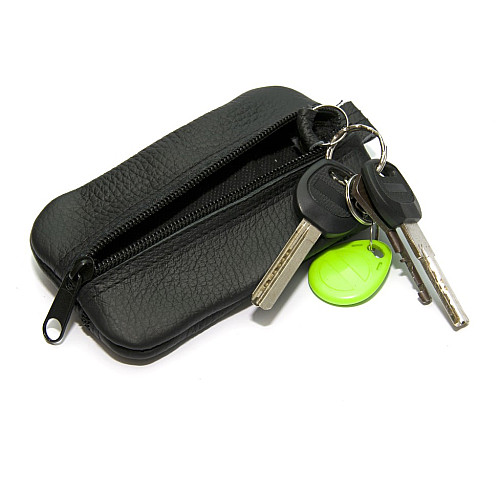 Ключница-кошелек Gofin кожаная черная на два отделения 12,5х7,5 см SKG-10059