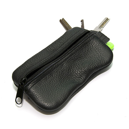 Ключница-кошелек Gofin кожаная черная на два отделения 12,5х7,5 см SKG-10059