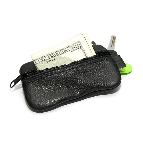 Ключница-кошелек Gofin кожаная черная на два отделения 12,5х7,5 см SKG-10059