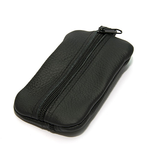 Ключница-кошелек Gofin кожаная черная на два отделения 12,5х7,5 см SKG-10059