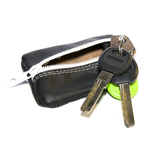 Ключница Gofin мини черная кожаная  на замок 9х5,5 см SKG-10084