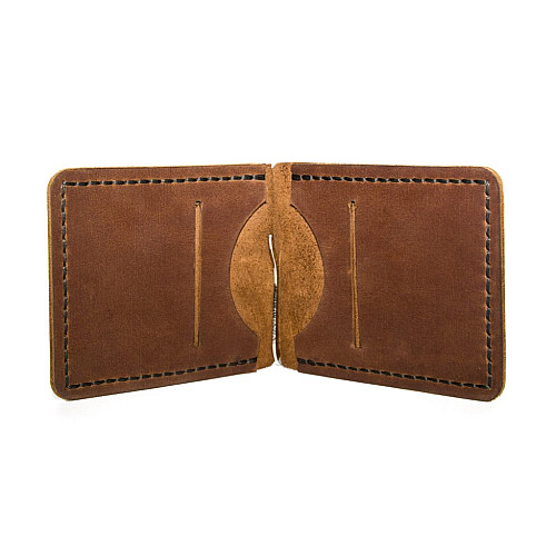 Кожаный зажим для денег Gofin ручной работы светло-коричневый SKG-10086