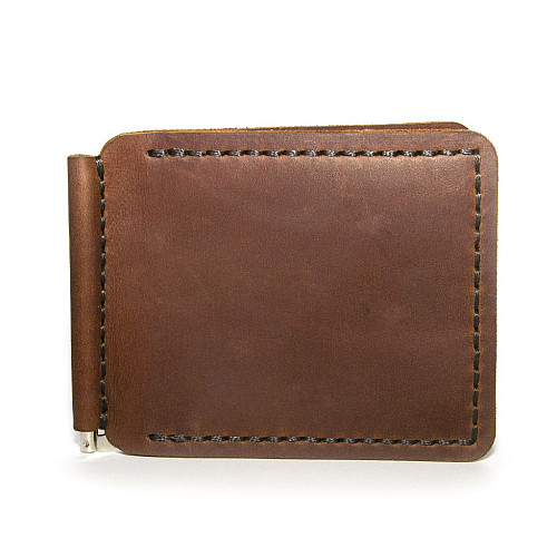 Кожаный зажим для денег Gofin ручной работы светло-коричневый SKG-10086