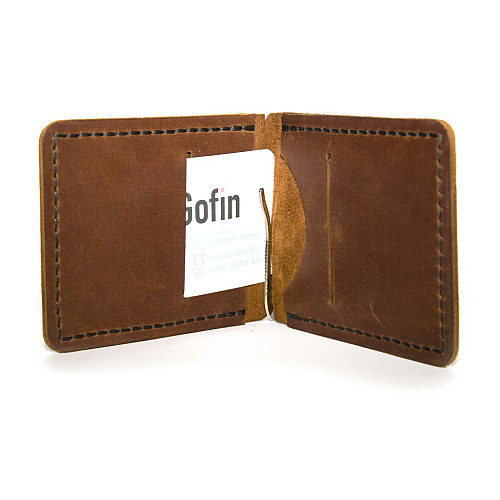 Кожаный зажим для денег Gofin ручной работы светло-коричневый SKG-10086