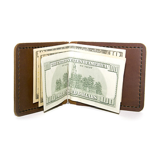 Кожаный зажим для денег Gofin ручной работы светло-коричневый SKG-10086