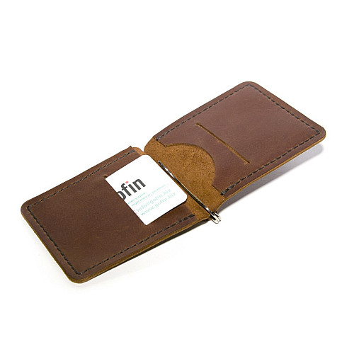 Кожаный зажим для денег Gofin ручной работы светло-коричневый SKG-10086
