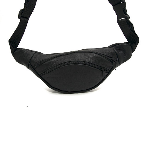 Бананка Gofin черная кожаная на два отделения SMK-20012