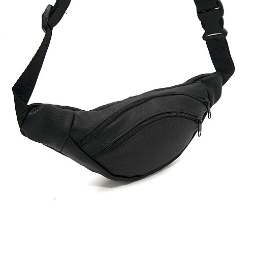 Бананка Gofin черная кожаная на два отделения SMK-20012