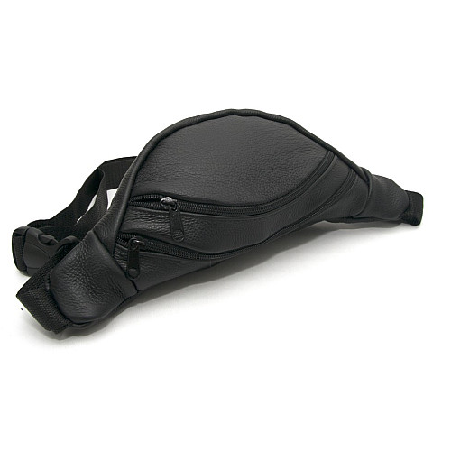 Бананка Gofin черная кожаная на два отделения SMK-20012