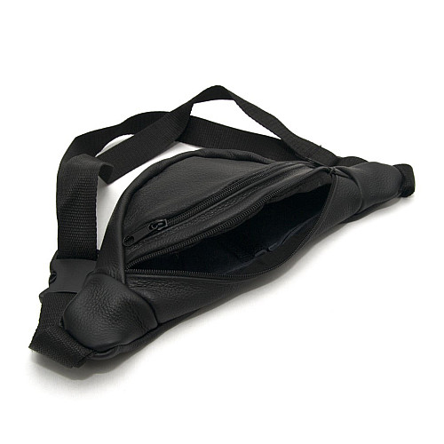 Бананка Gofin черная кожаная на два отделения SMK-20012