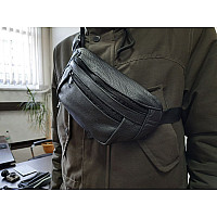 Бананка Gofin черная кожаная на три отделения SMK-20013