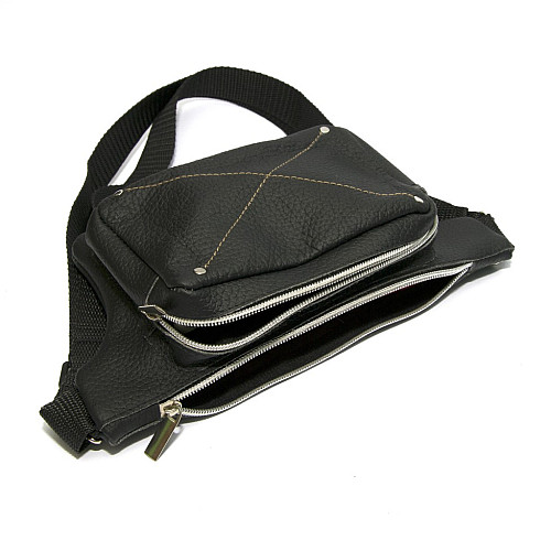 Шкіряна бананка Gofin чорна на два відділення SMK-20015