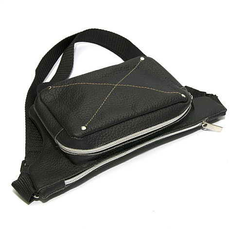 Шкіряна бананка Gofin чорна на два відділення SMK-20015