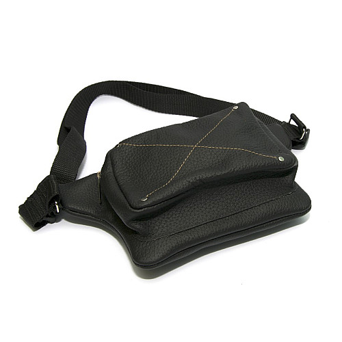 Шкіряна бананка Gofin чорна на два відділення SMK-20015