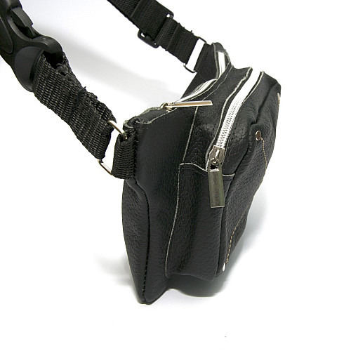 Шкіряна бананка Gofin чорна на два відділення SMK-20015