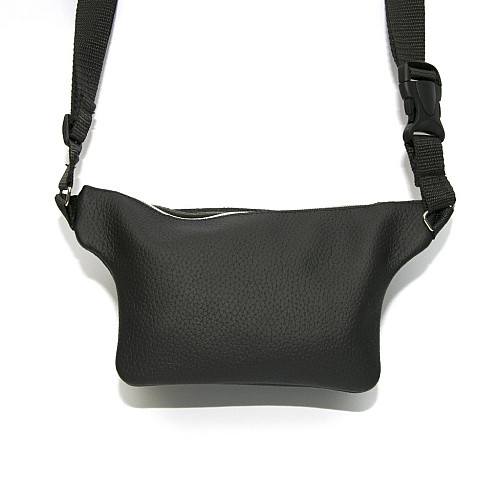 Шкіряна бананка Gofin чорна на два відділення SMK-20015