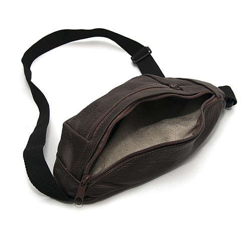 Бананка Gofin темно-коричнева шкіряна на три відділення SMK-20019