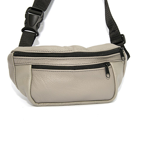 Бананка Gofin світло-сіра шкіряна на три відділення SMK-20021