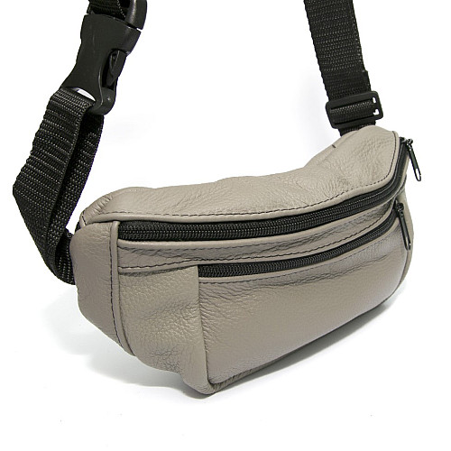 Бананка Gofin світло-сіра шкіряна на три відділення SMK-20021