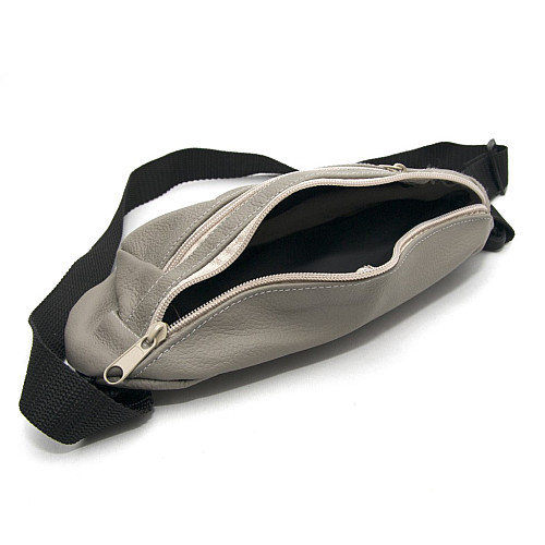 Бананка Gofin світло-сіра шкіряна на три відділення SMK-20021