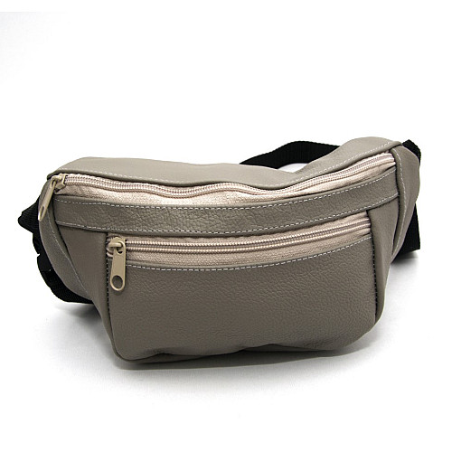 Бананка Gofin світло-сіра шкіряна на три відділення SMK-20021