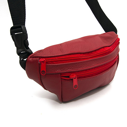 Бананка Gofin красная кожаная на три отделения SMK-20027