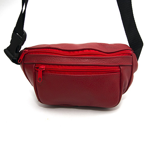 Бананка Gofin красная кожаная на три отделения SMK-20027