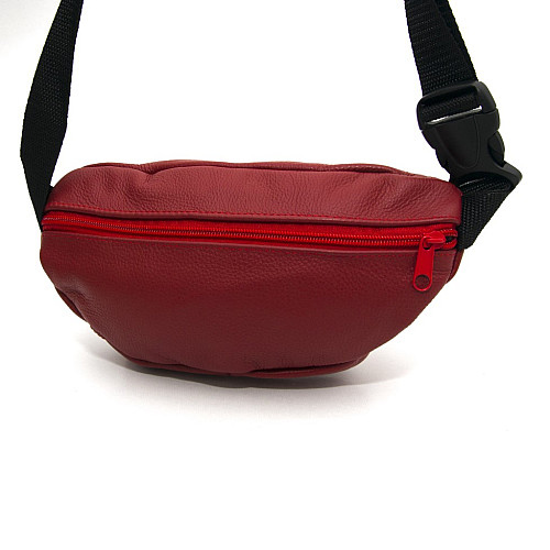 Бананка Gofin красная кожаная на три отделения SMK-20027