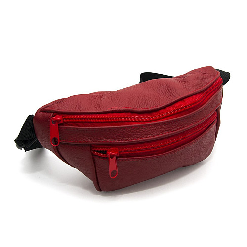 Бананка Gofin красная кожаная на три отделения SMK-20027