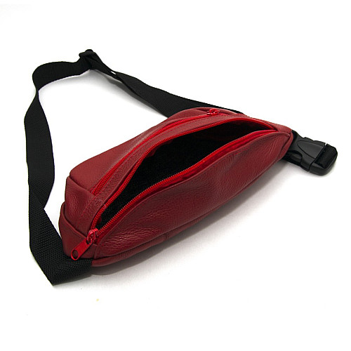 Бананка Gofin красная кожаная на три отделения SMK-20027