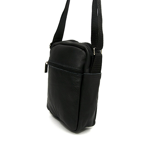 Шкіряна сумка Gofin чорна на плече 20х18 см SMK-20028