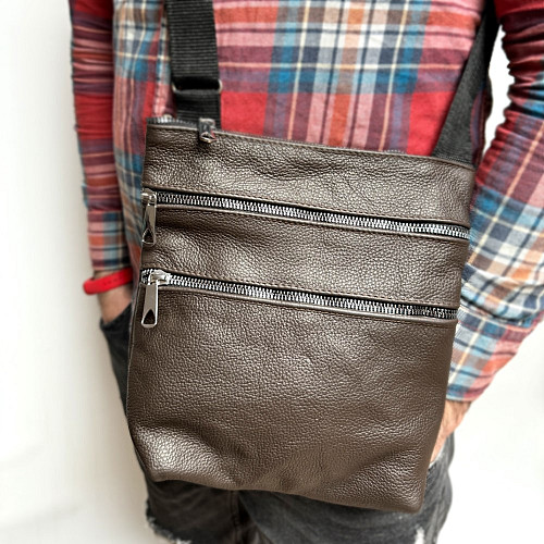 Сумка Gofin кожаная на плечо темно коричневая на четыре замка 24х22см SMK-20036